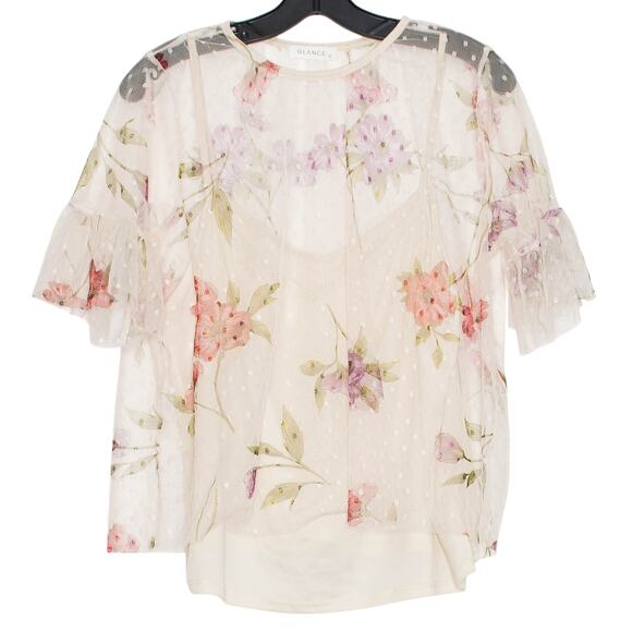 Top Sheer Garden Boho Cottage Fairy Feminine Romantic Shabby Princess Mesh XL - Picture 5 of 5